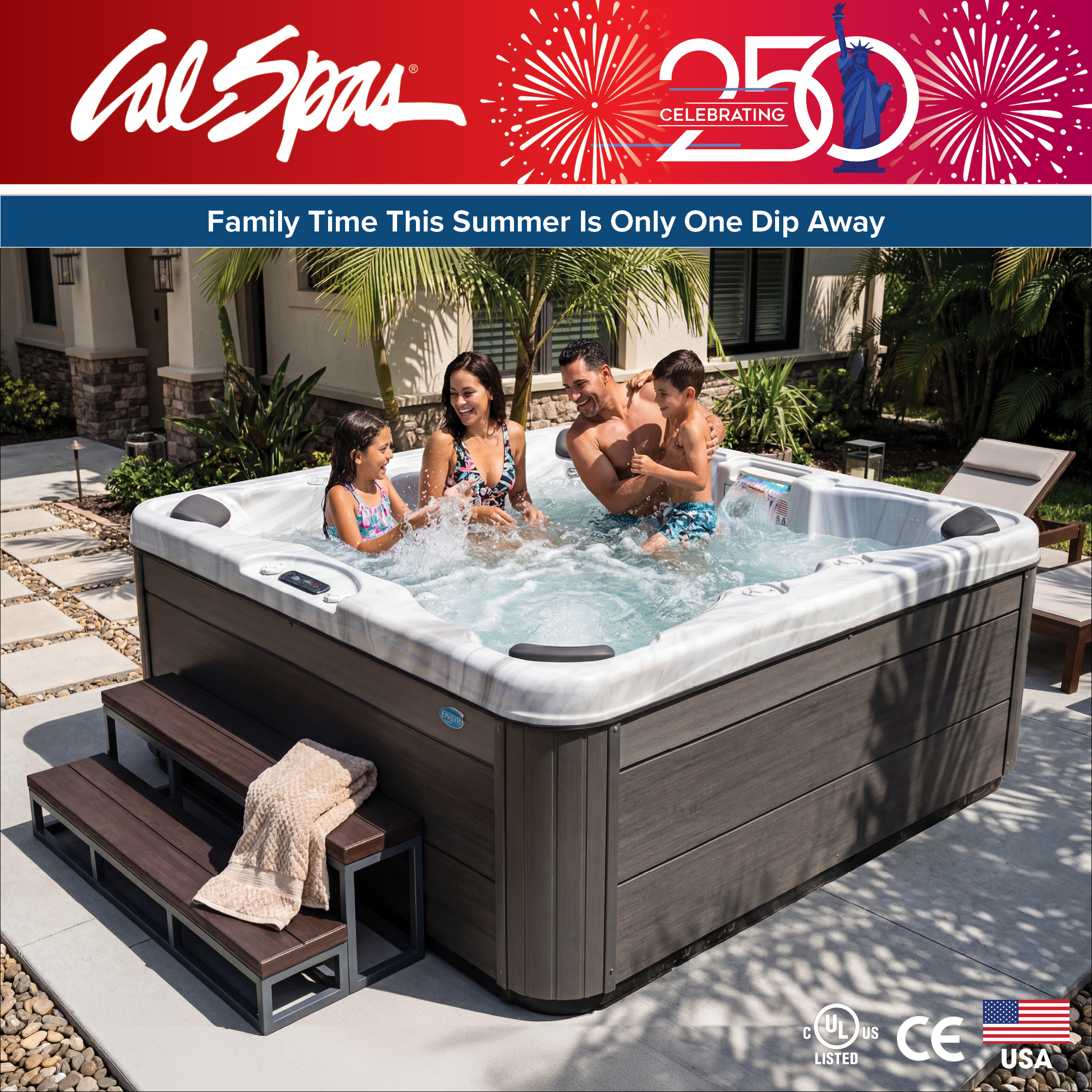 Calspas hot tub being used in a family setting - Merrimack